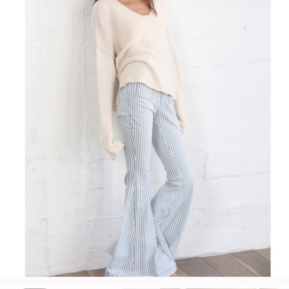 POCKETED STRIPED BELL BOTTOM DENIM PANTS - MEDIUM - Picture 1 of 11